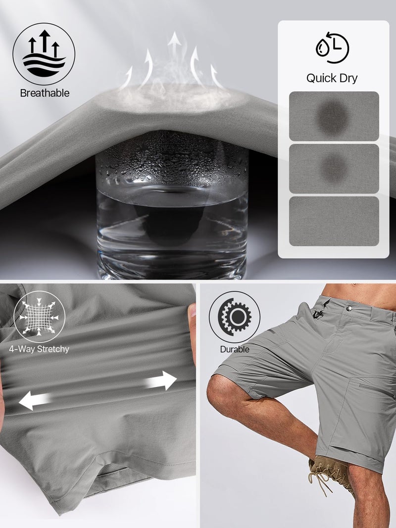 FREE SOLDIER Men's Cargo Hiking Shorts with Belt Lightweight Quick Dry Tactical Shorts with Pockets for Casual Work Golf (Gray 36W12L) - Image 3